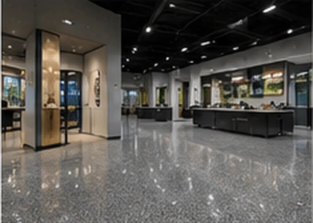 Decorative commercial epoxy flooring in a modern Melbourne premises