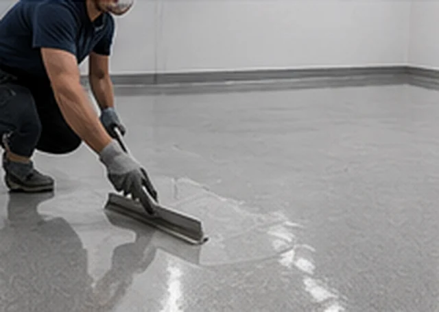 Professional installer spreading a smooth epoxy floor coating