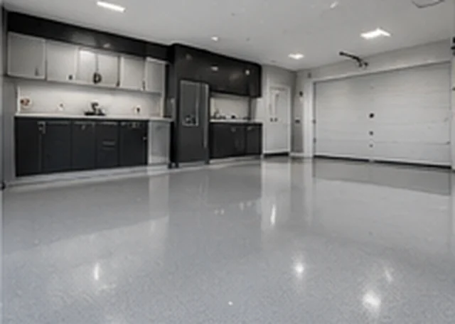 Grey full-flake epoxy flooring in a clean garage