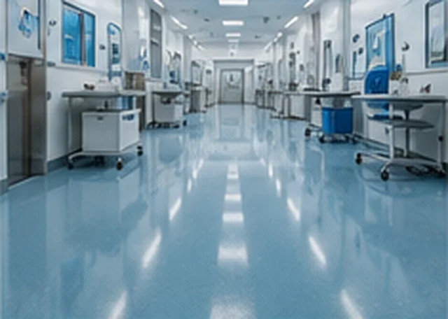 Seamless resin flooring in a healthcare corridor