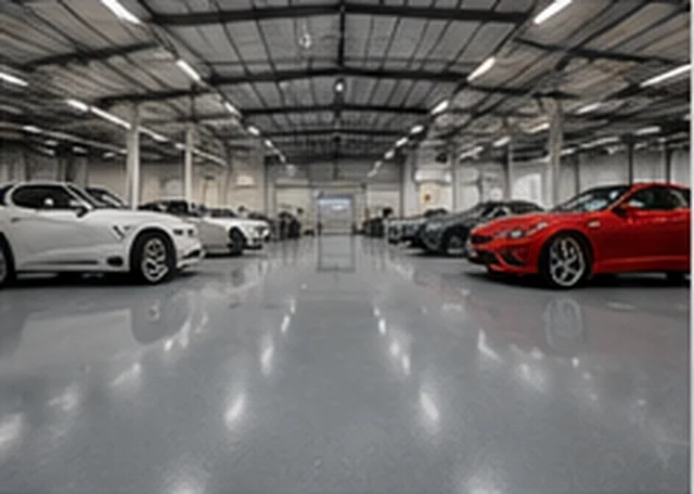 High-gloss resin flooring in a vehicle showroom
