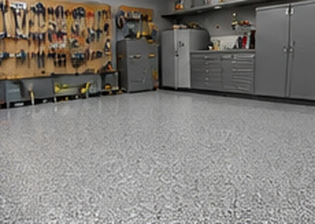 Decorative resin flooring in a fitted workshop