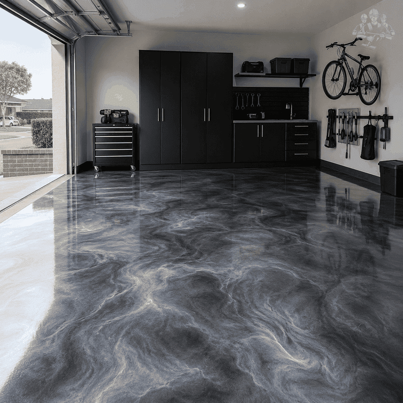 Recent metallic marble epoxy flooring work completed in McKinnon – project 7