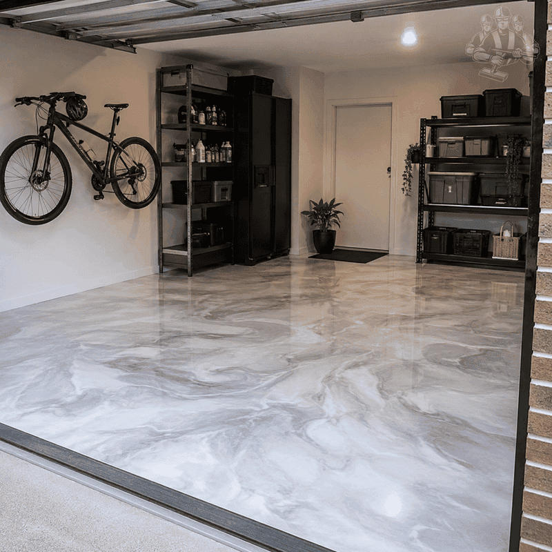 Recent metallic marble epoxy flooring work completed in St Kilda Road Central – project 1